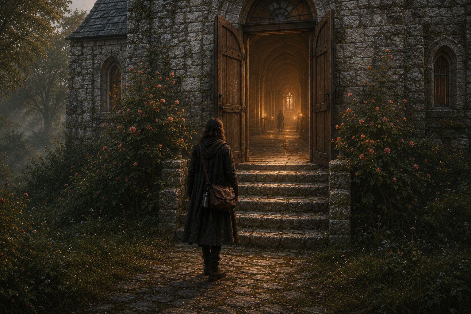 The Traveller at the open sanctuary door